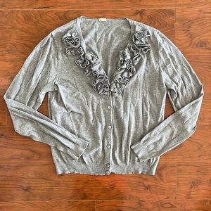 COPY - J. Crew Gray Ruffled Button Down Cardigan Sweater Blouse